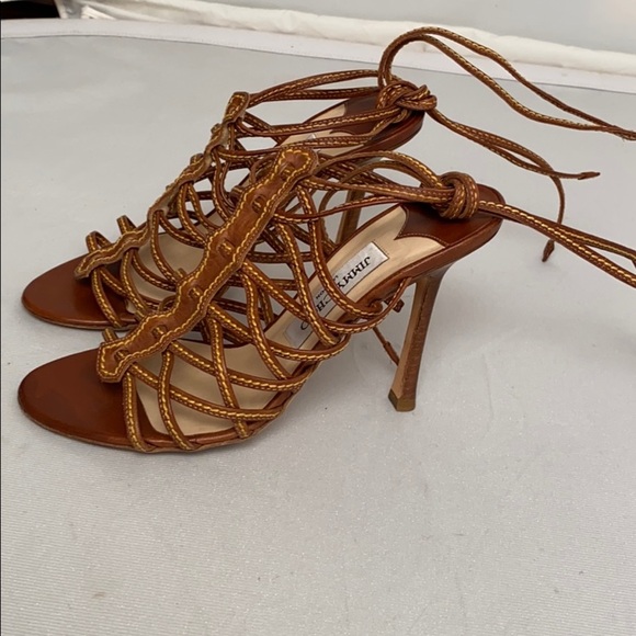 Jimmy Choo cognac tan brown strappy heeled sandals 37 - Picture 2 of 12